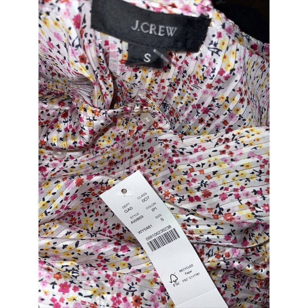 J.CREW Ruffle Blouse Top Small Field Day Shirt Dainty Floral Pink Gold AW869 NWT - Picture 7 of 10